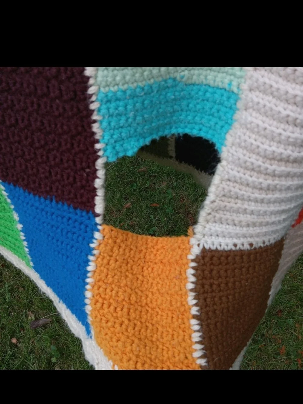 Vtg Handmade Multicolor Patchwork Crochet Blanket - Home Bedding